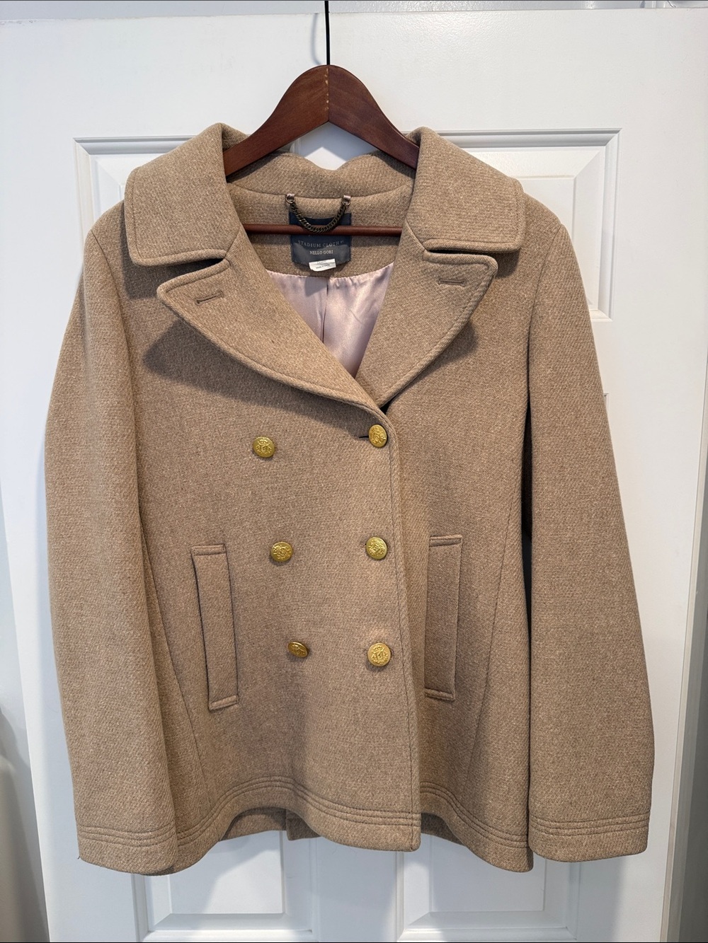 J. Crew Vintage Double-Breasted Peacoat Camel Tan 6 Stadium Cloth